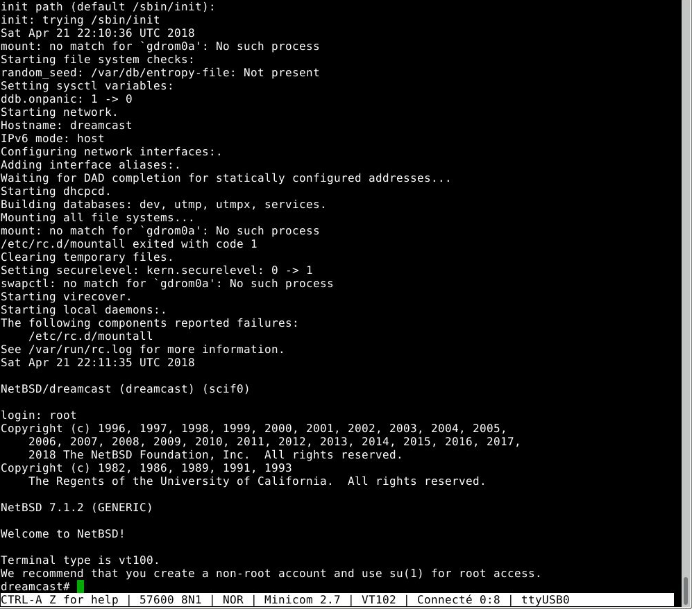 Une console NetBSD via le port série sur la Fish Life