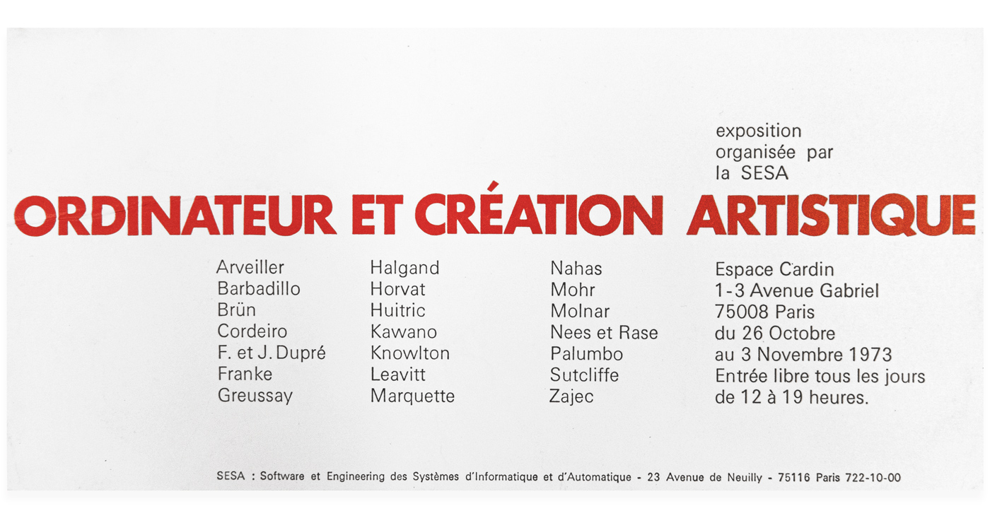 Invitation à «Ordinateur et création artistique», avec la liste des artistes exposés.
