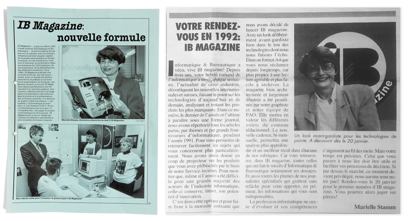 En décembre 1991, le journal hebdomadaire Informatique &amp; Bureautique annonce sa transformation en un magazine coloré: IB magazine