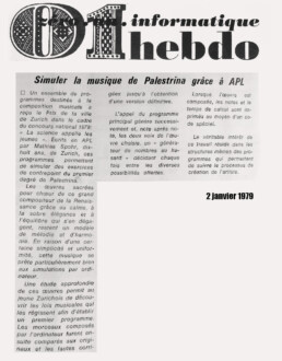 Article de 01 Informatique du 2 janvier 1979 (pressbook de Marielle Stamm)